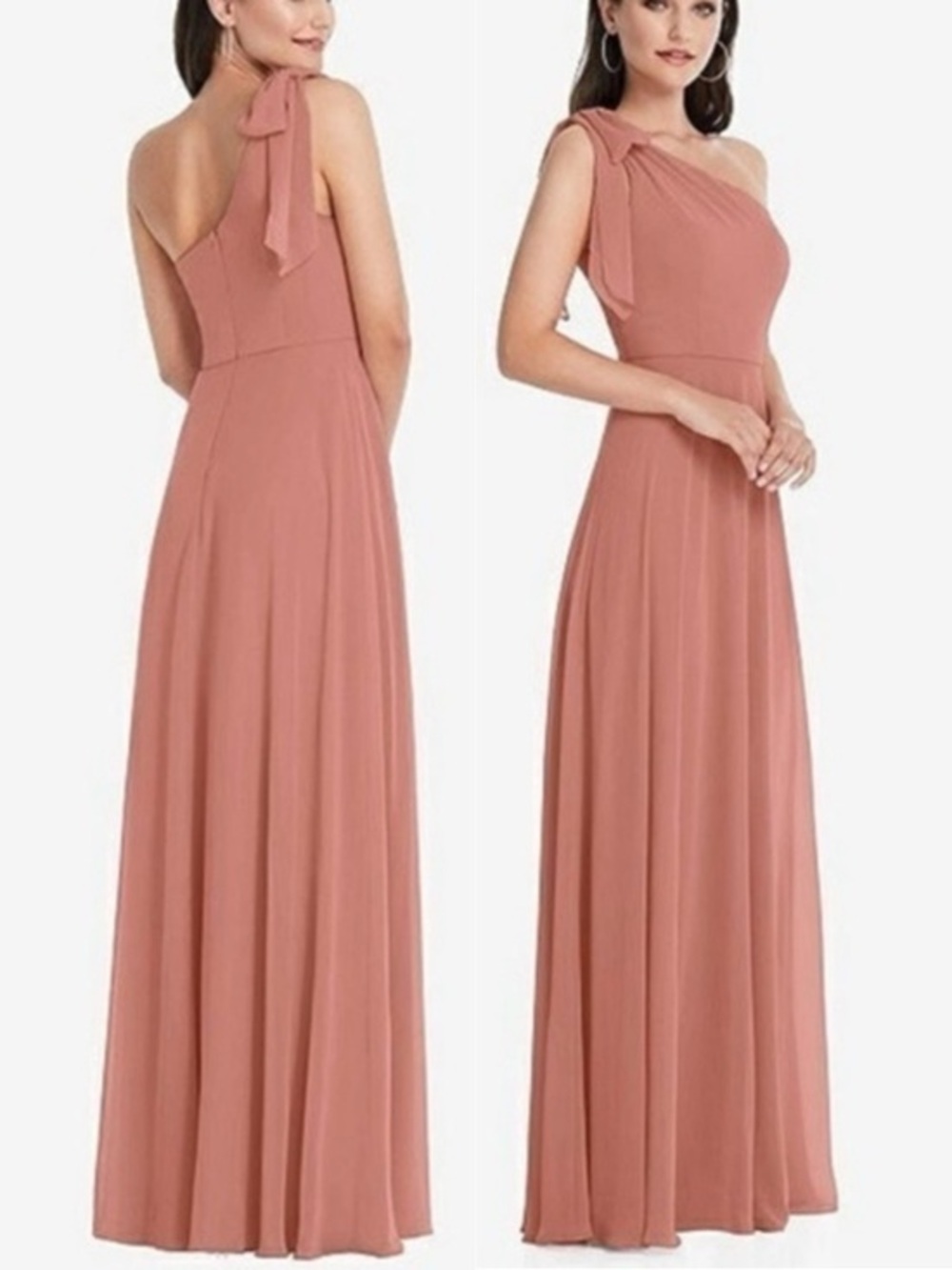 NWT After Six Dessy Group Lux Chiffon Shoulder Bow Maxi Dress Gown Size 6 1561